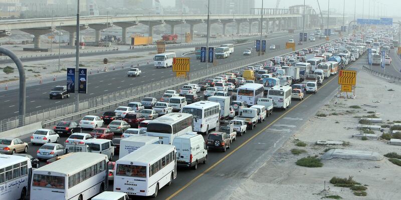 DUBAI, UNITED ARAB EMIRATES Ð April 20: Traffic jam on Sheikh Zayed Road because of accident going towards Abu Dhabi near 5th interchange in Dubai. (Pawan Singh / The National)
 *** Local Caption *** OP22Letters_2.jpg