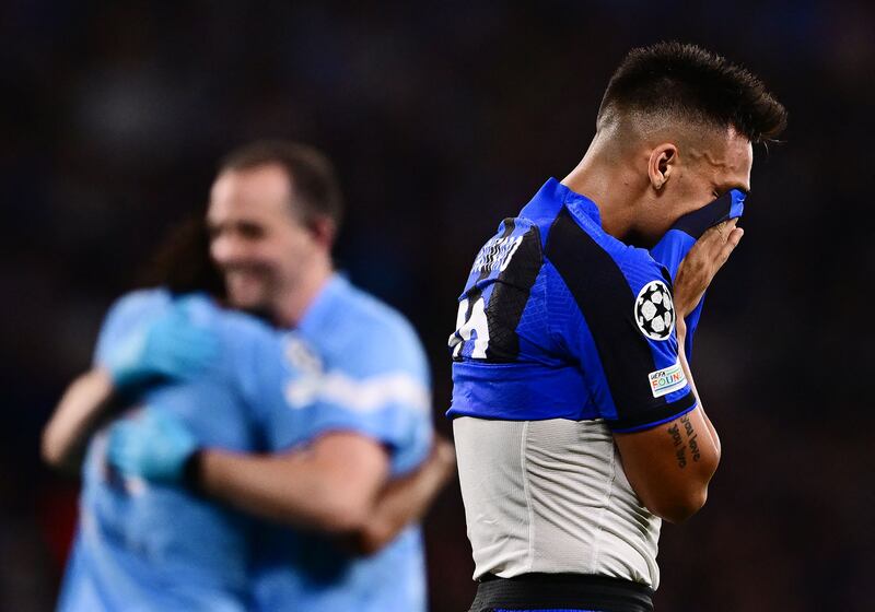 Inter Milan's Argentinian forward #10 Lautaro Martinez reacts to their defeat in the UEFA Champions League final football match between Inter Milan and Manchester City at the Ataturk Olympic Stadium in Istanbul. AFP