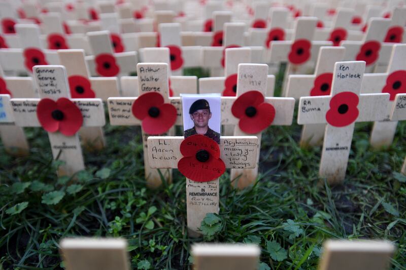 Poppy crosses fill the Field of Remembrance at Westminster Abbey in London. remembering all those who died serving their country. EPA