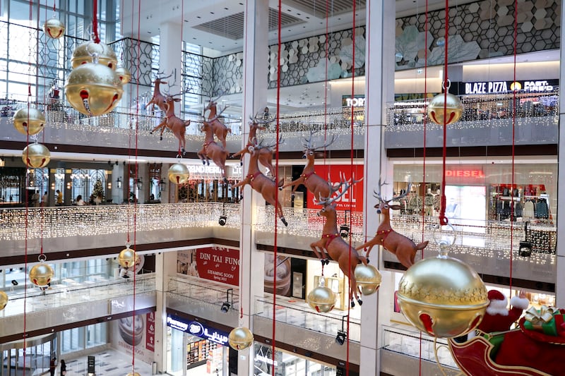 Extravagant and festive Christmas decorations at The Galleria Mall Al Maryah Island. Khushnum Bhandari / The National