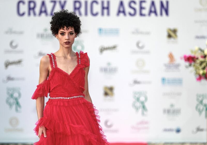 Abu Dhabi, U.A.E., January 31, 2019.  A look at Crazy Rich Asean, a fashion & jewellery show being held at the Singapore Residence in Abu Dhabi.  Fashion by Filipino designers Jose and Aldwin Guardiana.
 Victor Besa / The National
Section:  IF
Reporter:  Panna Munyal