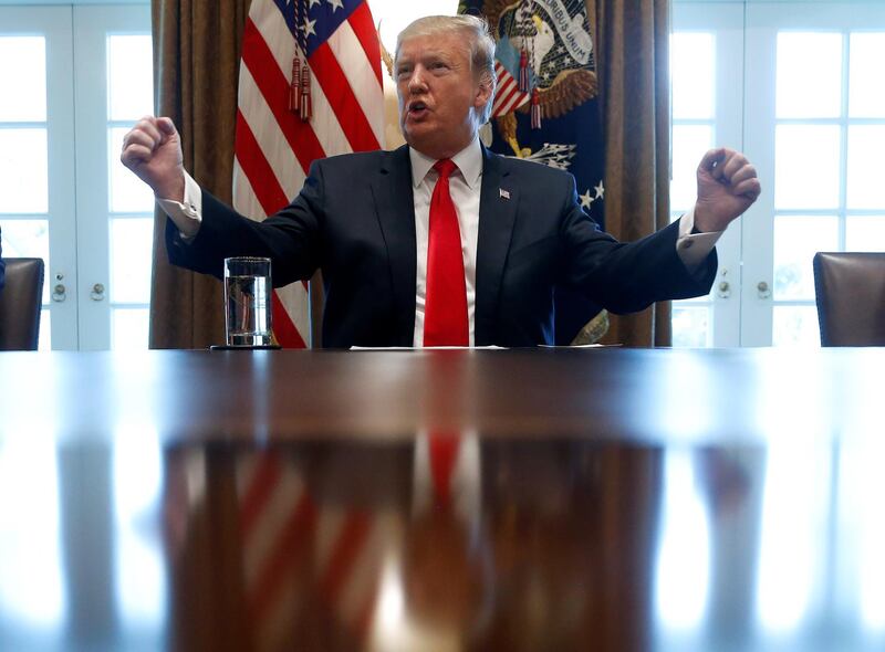 US President Donald Trump speaks during a meeting to 'discuss fighting human trafficking on the southern border' in the Cabinet Room of the White House in Washington, US. REUTERS