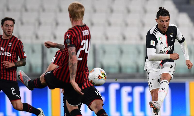 Cristiano Ronaldo takes a shot. AFP