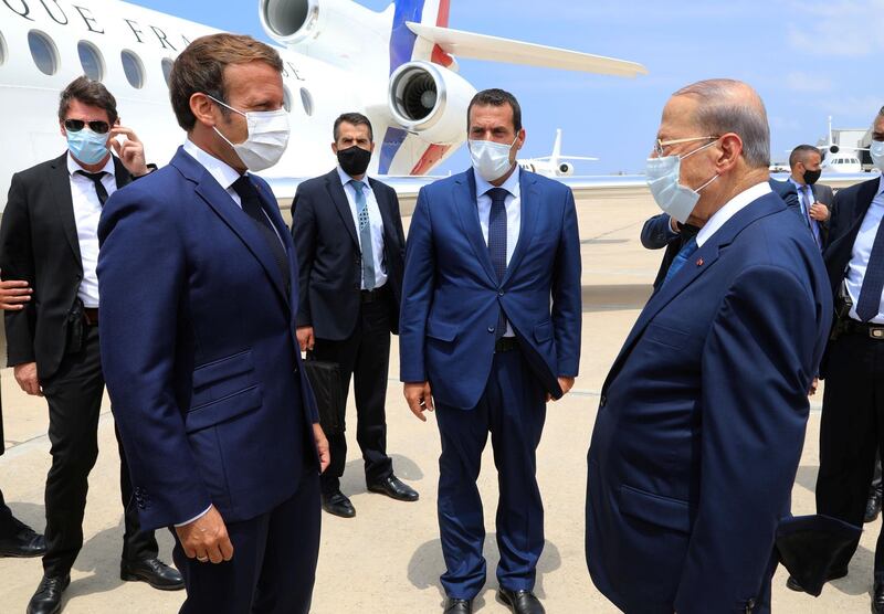 The French president is the first foreign leader to visit the Lebanese capital since an explosion on Tuesday killed at least 137 people. Dalati Nohra / Reuters
