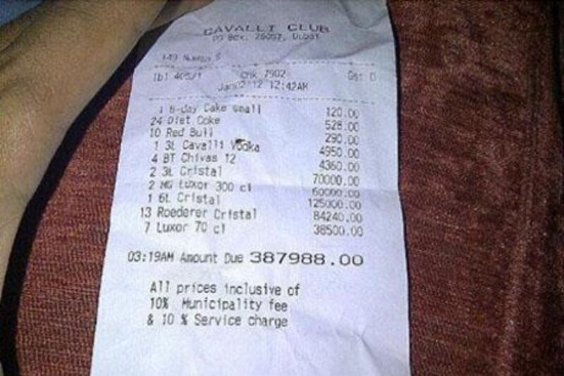 The Cavalli Club receipt that's been creating a stir on Twitter.