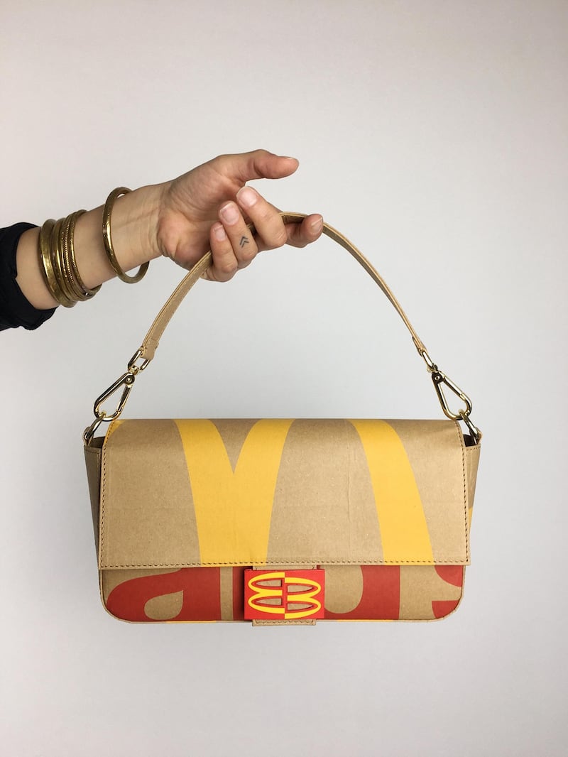 A Fendi Baguette bag made from McDonald’s packaging