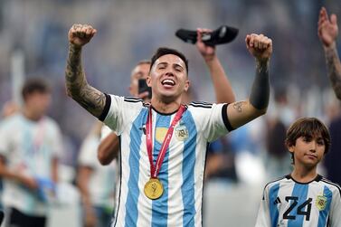Argentina's Enzo Fernandez following victory in the FIFA World Cup final at Lusail Stadium, Qatar. Picture date: Sunday December 18, 2022.