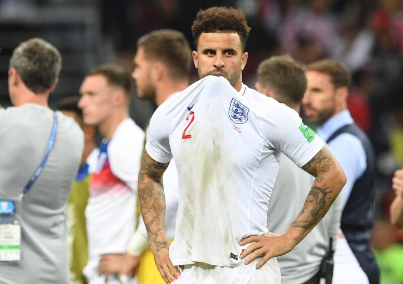 epa06882051 Kyle Walker of England reacts after the FIFA World Cup 2018 semi final soccer match between Croatia and England in Moscow, Russia, 11 July 2018. England lost the match 1-2.

(RESTRICTIONS APPLY: Editorial Use Only, not used in association with any commercial entity - Images must not be used in any form of alert service or push service of any kind including via mobile alert services, downloads to mobile devices or MMS messaging - Images must appear as still images and must not emulate match action video footage - No alteration is made to, and no text or image is superimposed over, any published image which: (a) intentionally obscures or removes a sponsor identification image; or (b) adds or overlays the commercial identification of any third party which is not officially associated with the FIFA World Cup)  EPA/FACUNDO ARRIZABALAGA   EDITORIAL USE ONLY