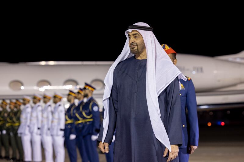 President Sheikh Mohamed prepares to welcome Jordan's King Abdullah at Al Bateen Airport