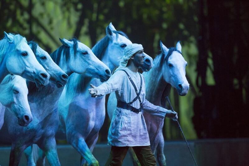 In a forest lit with the soft tones of dusk, majestic white horses form a circle around a man, and as though instinctively knowing what to do, they dance in time with the music, six horses as one. Christopher Pike / Crown Prince Court - Abu Dhabi