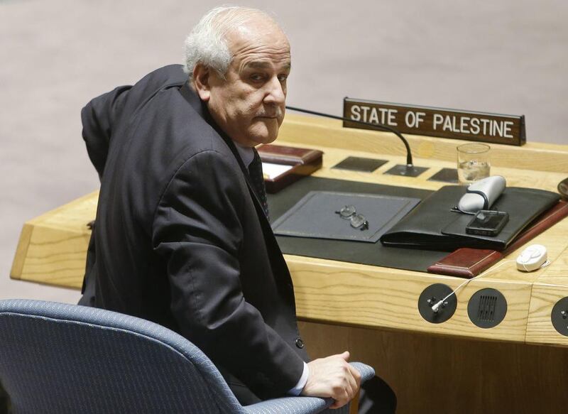 Palestinian Ambassador to the United Nations Riyad Mansour waits for the start of a meeting of the UN Security Council on Tuesday. Frank Franklin II / AP