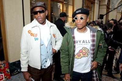 Tyler, the Creator and Pharrell Williams attend the Kenzo autumn/winter 2022/2023 show as part of Paris Fashion Week. Getty 