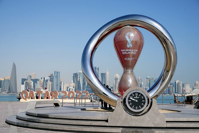 The Fifa World Cup countdown clock in Doha, with the Mena region due to benefit from festive consumer spending for the next few weeks, researchers found. PA