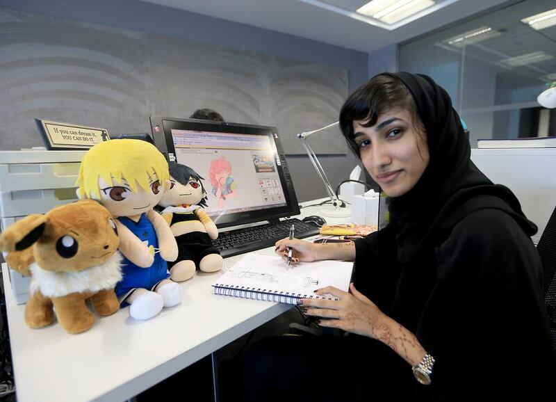 Fatima Almuhairi, a student, working on her project at the Cartoon Network Animation Academy in Abu Dhabi. Ravindranath K / The National 