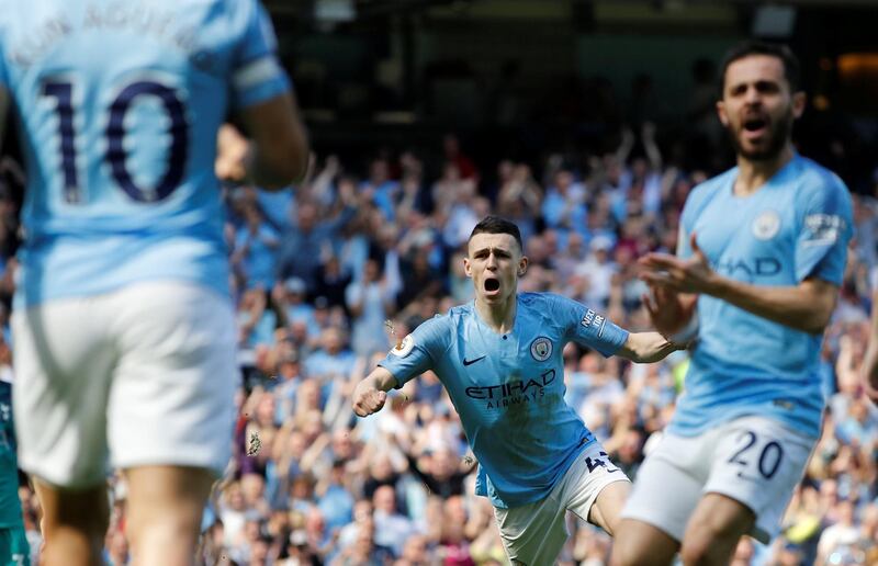 Manchester City's Phil Foden celebrates scoring their only goal. Reuters