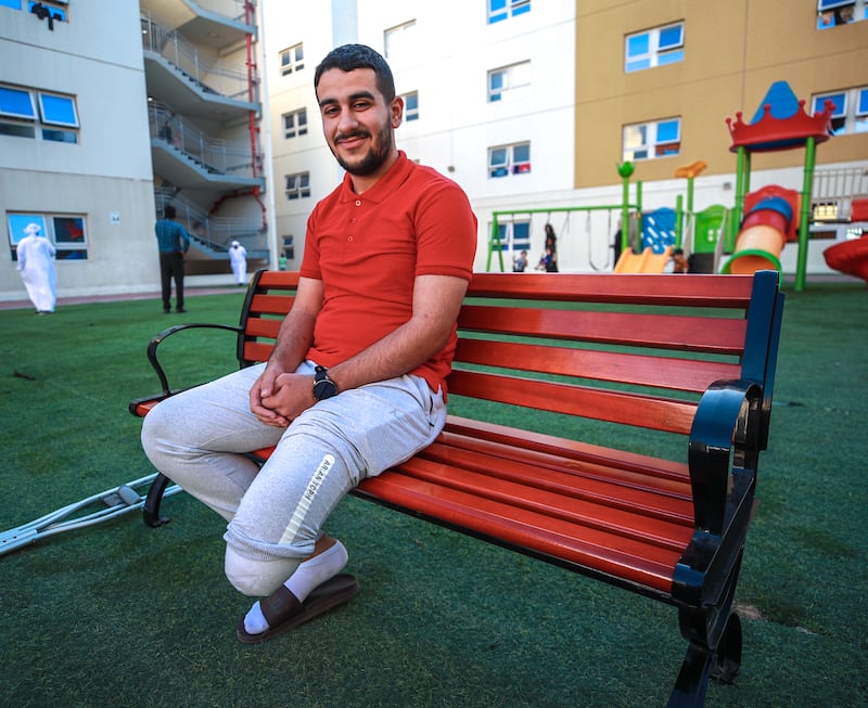 Mohamed Elmadhoun, 18, has had a prosthetic leg fitted in the UAE

