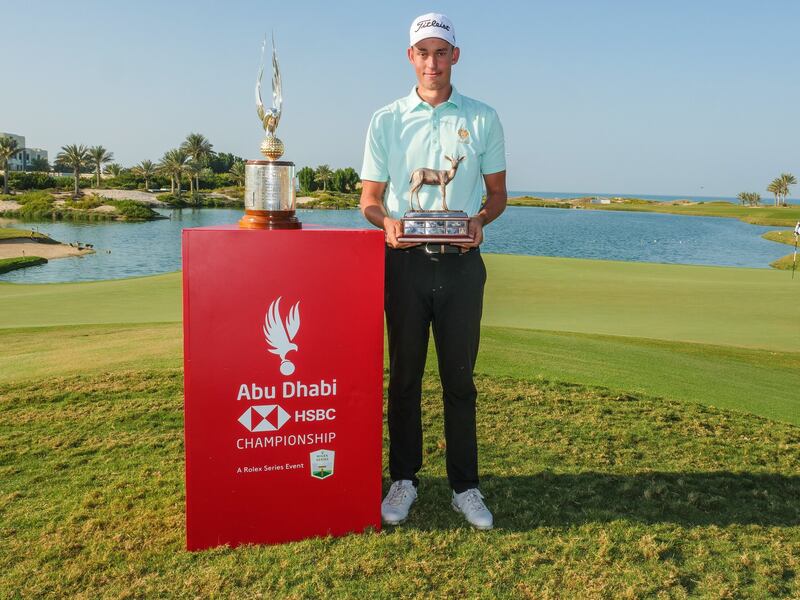 Josh Hill after wining the Abu Dhabi Amateur Championship at Saadiyat Beach Golf Club to earn his place at the 2022 Abu Dhabi HSBC Championship 2022. Photo: HSBC Championship 2022