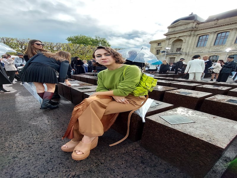 Mixing green and tan at the Givenchy show.