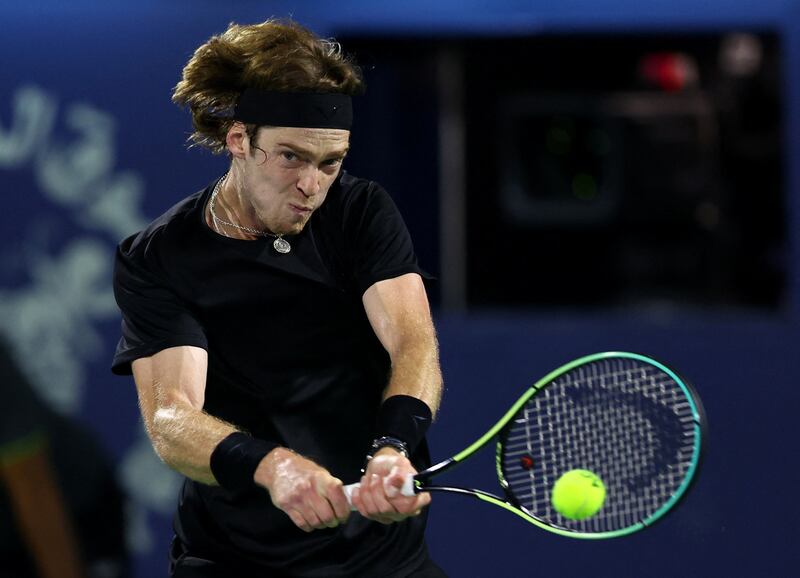 Andrey Rublev during his straight-sets win over Filip Krajinovic at rthe Dubai Duty Free Tennis Championships. Reuters