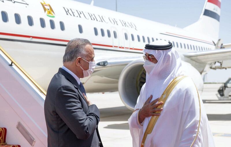 Sheikh Mohammed bin Zayed recievces Mustafa Al-Kazemi, Minister of Iraq in Abu Dhabi. MBZ twitter