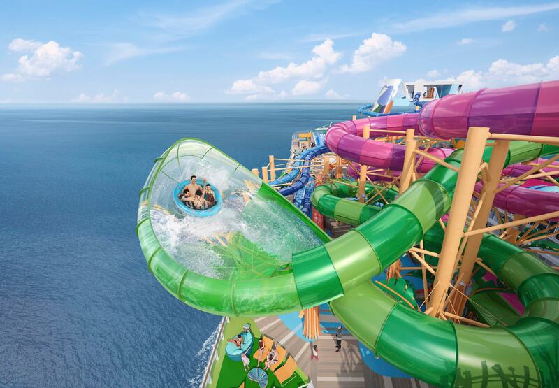 The Category 6 water park has six slides, including the Storm Surge raft for four. Photo: Royal Caribbean