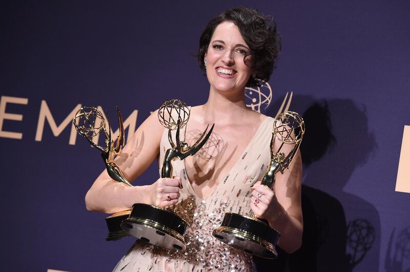 Phoebe Waller-Bridge, winner of the awards for outstanding lead actress in a comedy series, outstanding comedy series, and outstanding writing for a comedy series for 'Fleabag' poses in the press room. AP