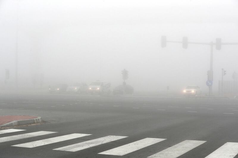 DUBAI, UNITED ARAB EMIRATES , April 08 – 2020 :- View of the early morning fog in Discovery Gardens area in Dubai. Dubai is conducting 24 hours sterilisation programme across all areas and communities in the Emirate and told residents to stay at home. UAE government told residents to wear face mask and gloves all the times outside the home whether they are showing symptoms of Covid-19 or not. (Pawan Singh/The National) For News/Online/Instagram/Standalone