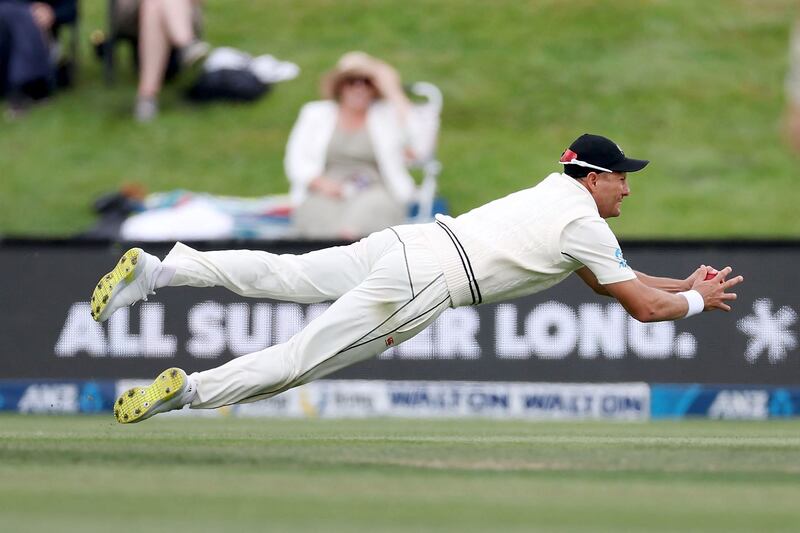 New Zealand fielder Neil Wagner takes the catch to dismiss Bangladesh's Nurul Hasan. AFP