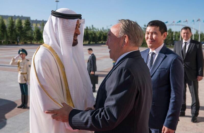 Sheikh Mohammed bin Zayed pictured with Kazakhstan's President Nursultan Nazarbayev in Astana. 