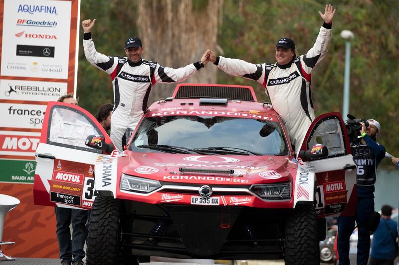 Spanish Oscar Fuertes Aldanondo (R) and Diego Vallejo during the podium ceremony. EPA