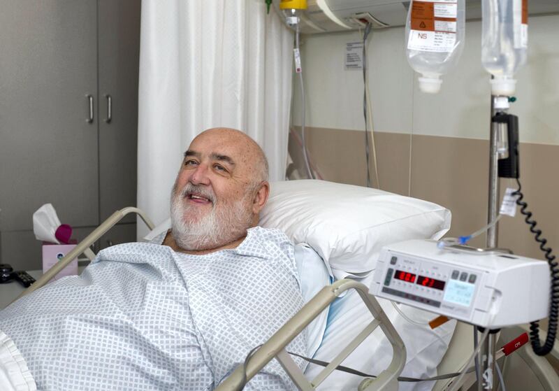 DUBAI, UNITED ARAB EMIRATES, 19 SEPTEMBER 2018-Stephen Colins needed a blood transfusion but there is a shortage of A-blood type and asking for donors at Medcare Hospital, Dubai.  Leslie Pableo for The National for Nick Webster’s story