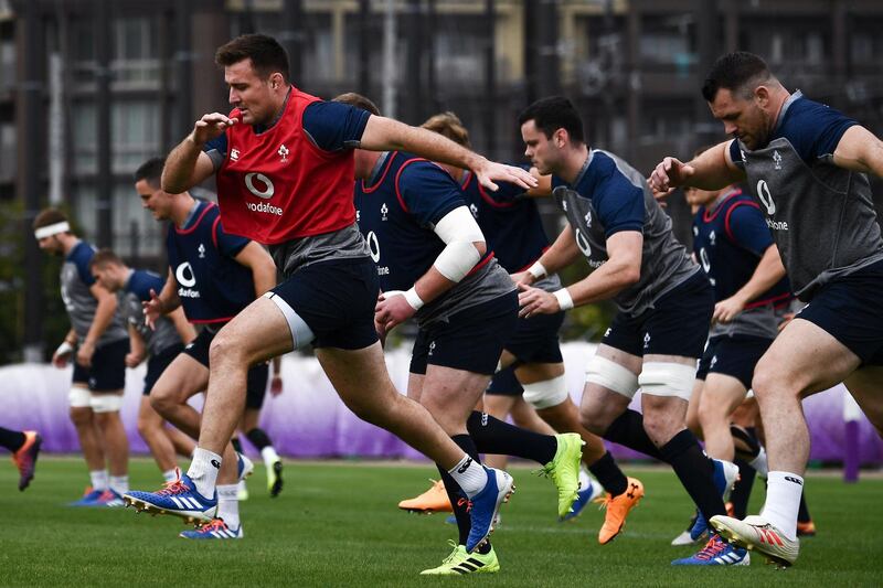 Ireland players take part in a training session. AFP