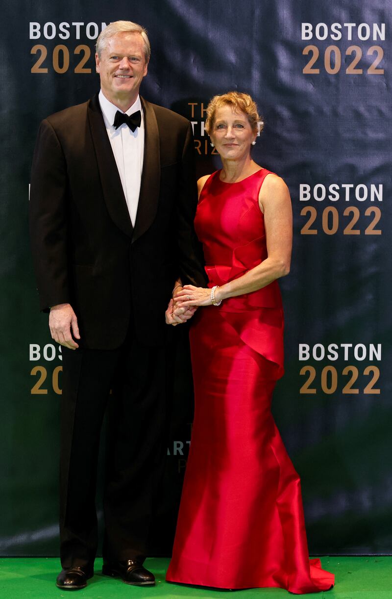 Massachusetts Governor Charlie Baker and his wife Lauren make their way into the ceremony. Reuters