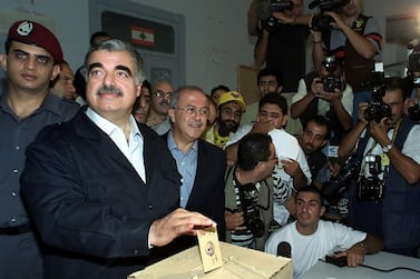 Rafik Hariri casts his vote during Lebanon's general election on September 3, 2000. Reuters