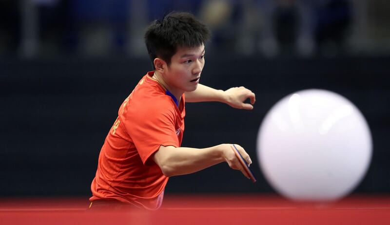 China's Fan Zhendong returns the ball during his round-of-16 table tennis match against Timo Boll of Germany at the ITTF World Tour Platinum in Magdeburg, on Friday, January 31. AFP