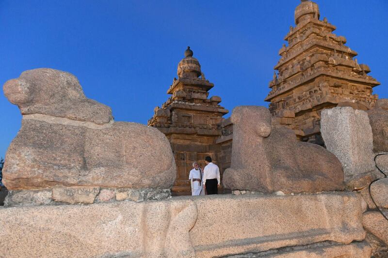 Xi Jinping and Narendra Modi visit the Shore temple in Mamallapuram, on the outskirts of Chennai, India. Reuters