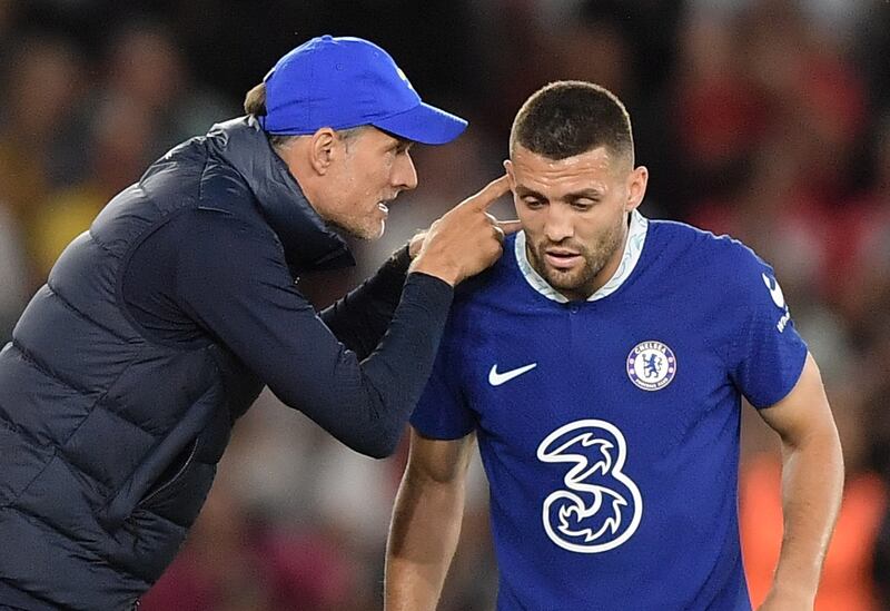 Thomas Tuchel talks to Mateo Kovacic during the match against Southampton. EPA