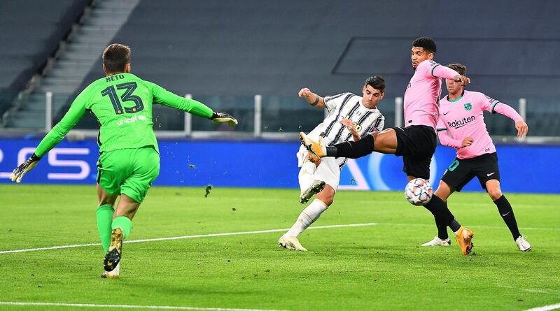 Juventus' Alvaro Morata scores a goal which was later disallowed by the video assistant referee (VAR). EPA