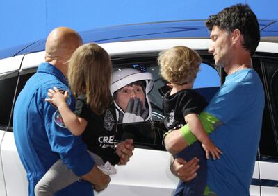 Astronaut Samantha Cristoforetti of the European Space Agency blows a kiss to family members in April 2022. AFP