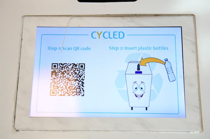 Cycled, a recycling machine that converts plastic bottles into rewards at World Trade Centre Mall in Abu Dhabi.

