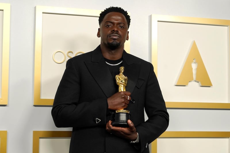 Best Supporting Actor: Daniel Kaluuya, for 'Judas and the Black Messiah,' poses in the press room at the Oscars on Sunday, April 25, 2021, at Union Station in Los Angeles. EPA