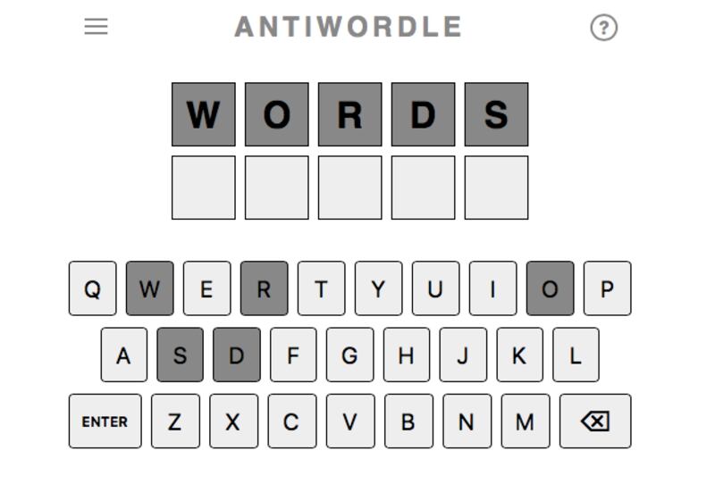 Antiwordle is among the new variety of linguistic strategy games based on Wordle. Photo: Antiwordle