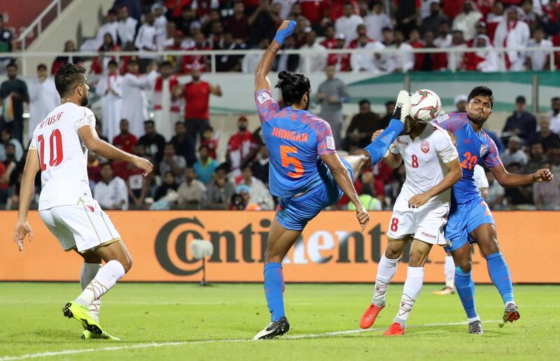 India's Sandesh Jhingan kicks the ball. AFP