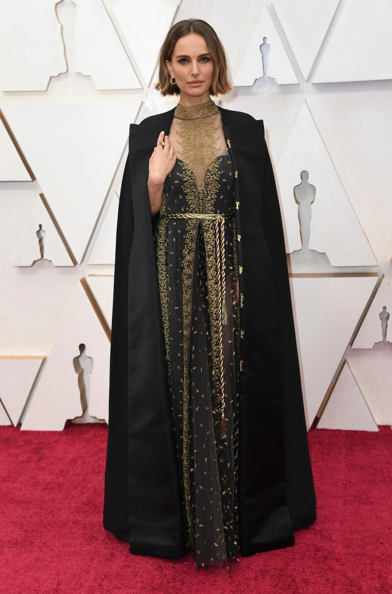 Natalie Portman in custom Christian Dior at the Oscars at the Dolby Theatre in Los Angeles. AP