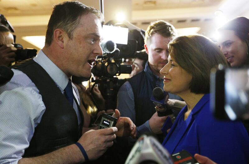 Democratic candidate for United States President, Senator Amy Klobuchar reacts during her primary night event at the Grappone Conference Center, in Concord, New Hampshire, USA.  EPA