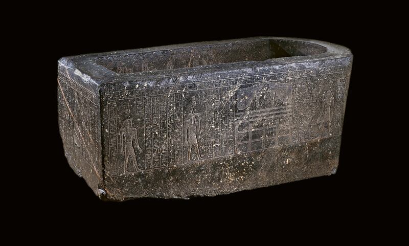 The exhibition will feature 'The Enchanted Basin', a large black granite sarcophagus covered with hieroglyphs from about 600 BC. The hieroglyphs were believed to have magical powers, and bathing in the basin was expected to offer relief from the torments of love. Photo: Trustees of the British Museum