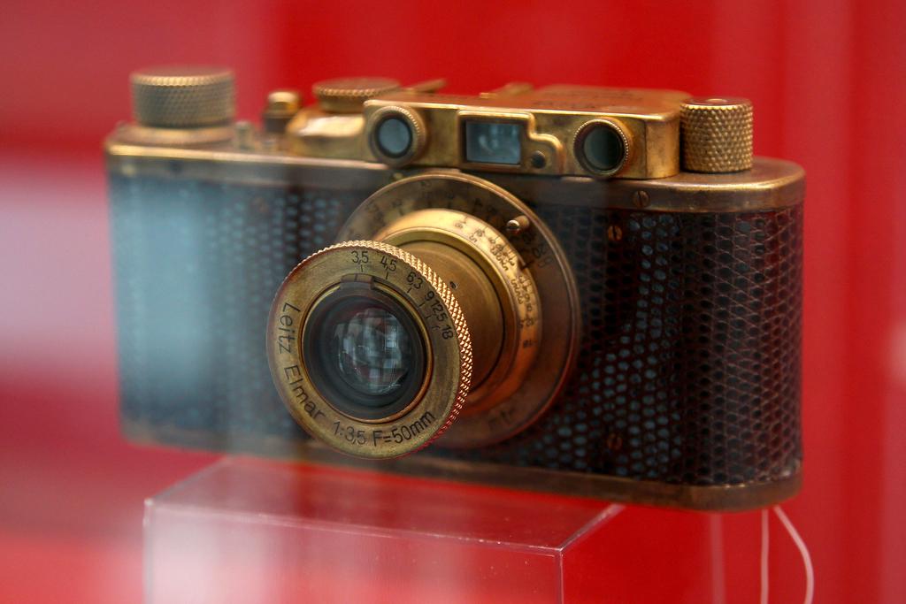 A Leica II Model D Luxu on exhibit at the new Leica headquarters in Wetzlar, Germany. Daniel Roland / AFP