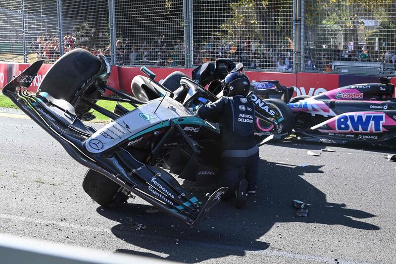 Mercedes driver George Russell crashes during the Australian Grand Prix. AFP