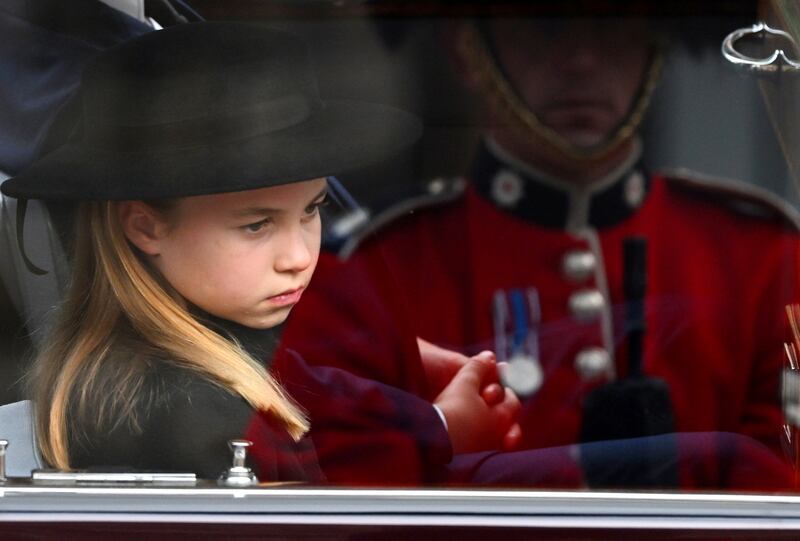 Princess Charlotte arrives for the Committal Service for Queen Elizabeth II, at St George's Chapel in Windsor Castle, Berkshire. PA