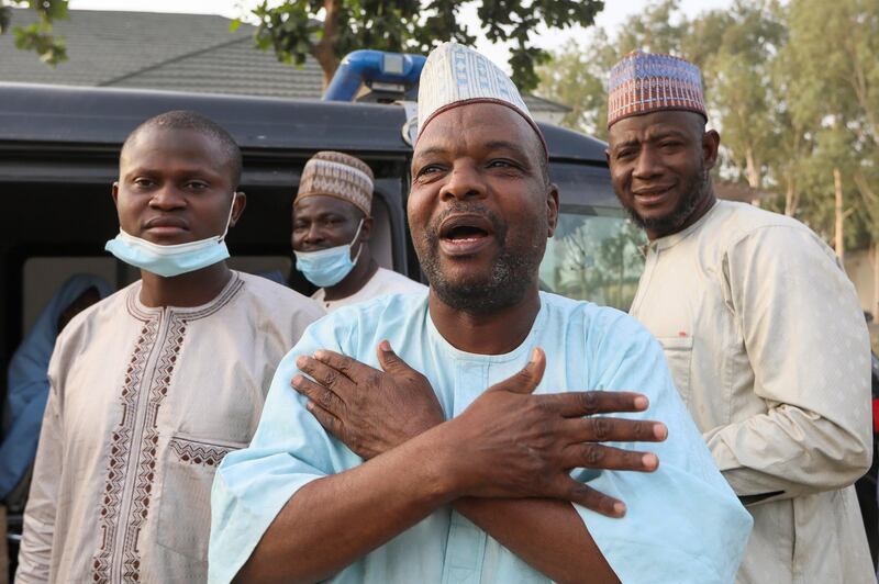 Balarabe Kagara, father of two of the girls who were kidnapped from a boarding school in the northwest Nigerian state of Zamfara, reacts after their release, at the government house in Zamfara, Nigeria. Reuters